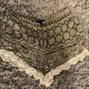 Forever 21 patterned shorts with lace trim